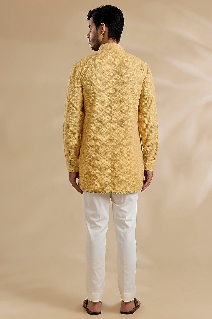 Golden Chanderi Silk Kurta Set by ARJAN DUGAL at Pernia's Pop Up Shop