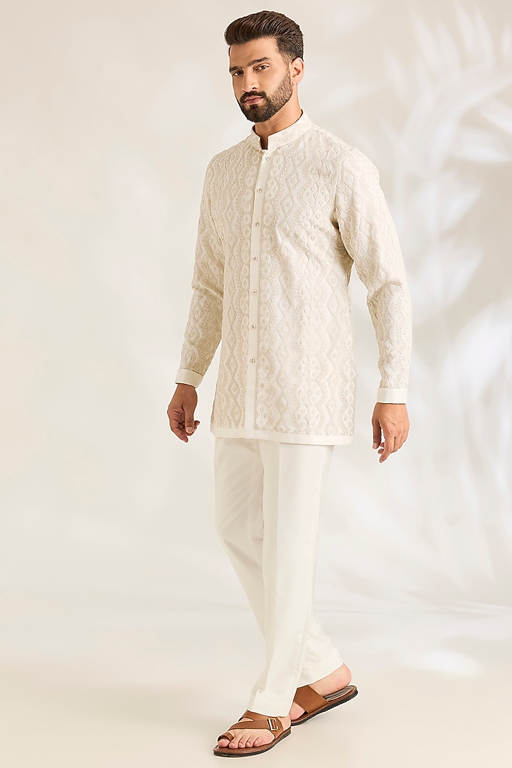 Off-White Silk Kurta Set by ARJAN DUGAL at Pernia's Pop Up Shop