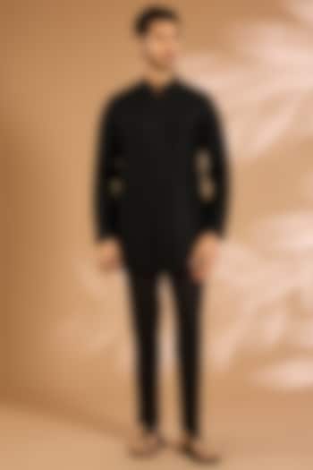 Black Silk Kurta Set by ARJAN DUGAL at Pernia's Pop Up Shop