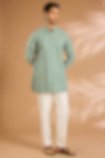 Dusky Blue Silk Kurta Set by ARJAN DUGAL at Pernia's Pop Up Shop