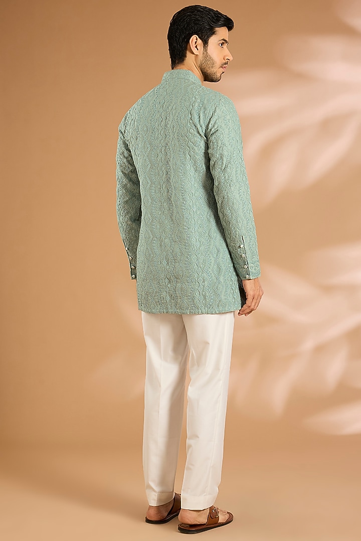 Dusky Blue Silk Kurta Set by ARJAN DUGAL at Pernia's Pop Up Shop