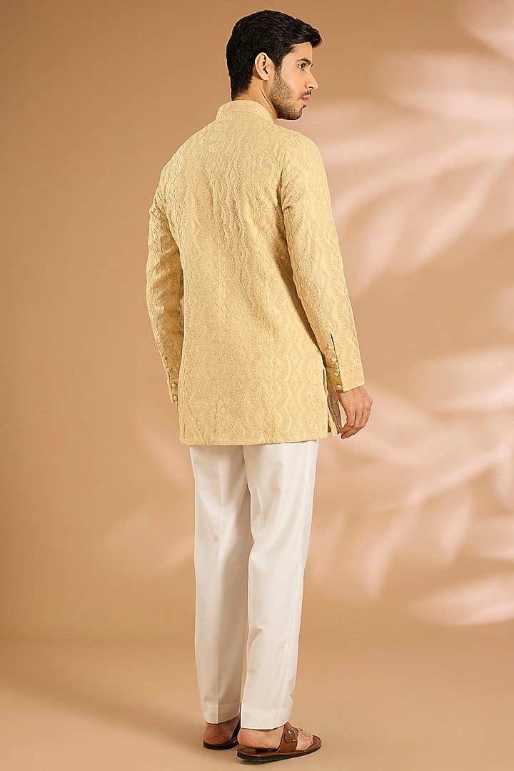 Yellow Silk Kurta Set by ARJAN DUGAL at Pernia's Pop Up Shop