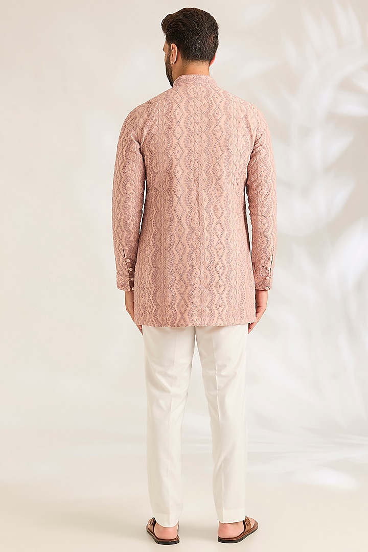 Pink Champagne Silk Kurta Set by ARJAN DUGAL at Pernia's Pop Up Shop
