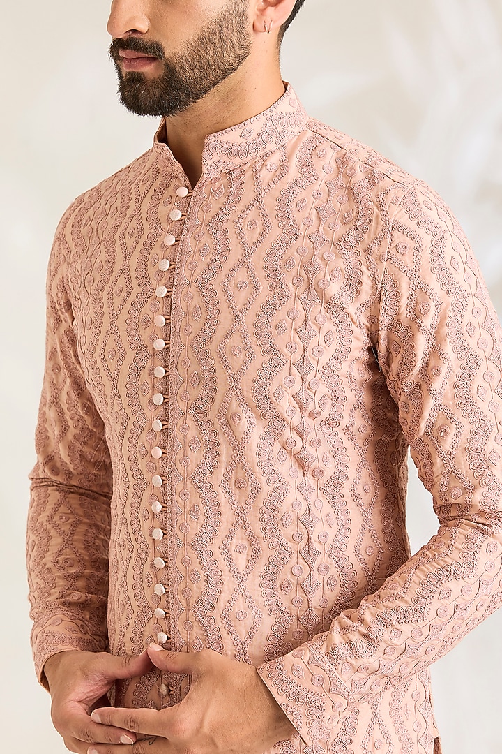 Pink Champagne Silk Kurta Set by ARJAN DUGAL at Pernia's Pop Up Shop