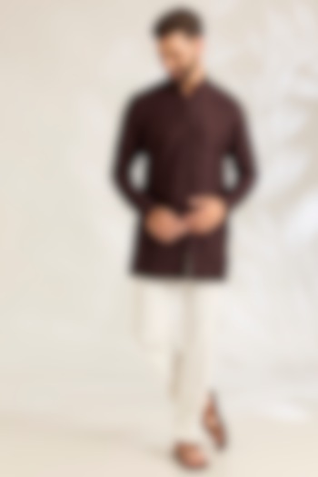 Espresso Brown Silk Kurta Set by ARJAN DUGAL at Pernia's Pop Up Shop