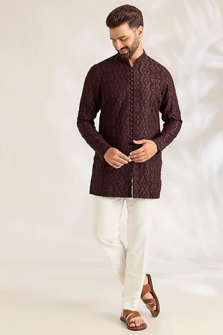 Espresso Brown Silk Kurta Set by ARJAN DUGAL at Pernia's Pop Up Shop