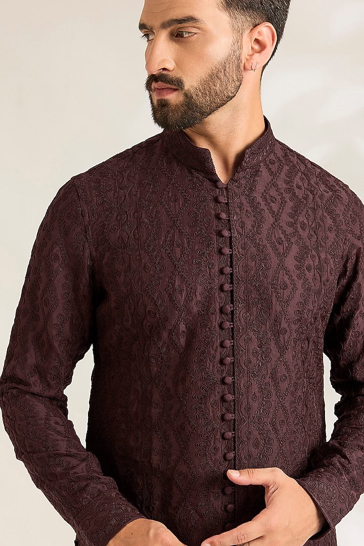 Espresso Brown Silk Kurta Set by ARJAN DUGAL at Pernia's Pop Up Shop