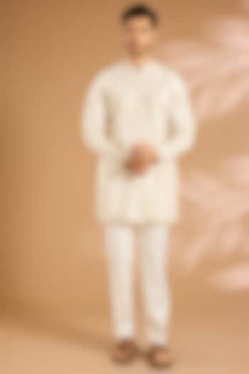 Off-White Silk Kurta Set by ARJAN DUGAL at Pernia's Pop Up Shop