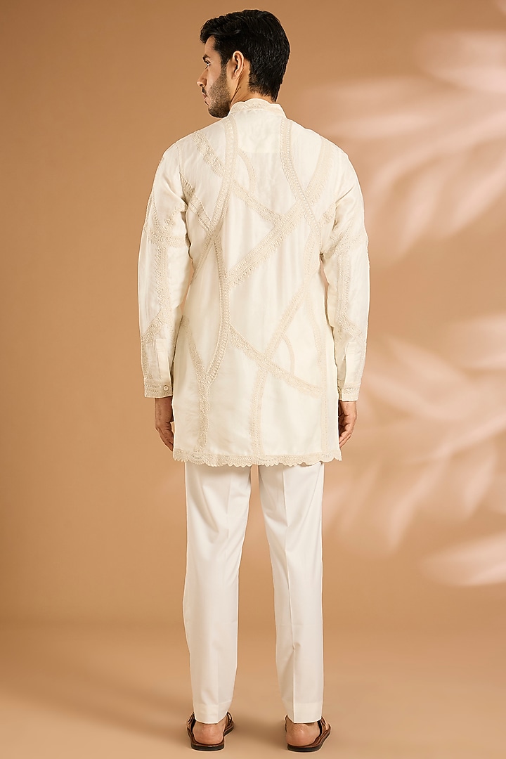 Off-White Silk Kurta Set by ARJAN DUGAL at Pernia's Pop Up Shop