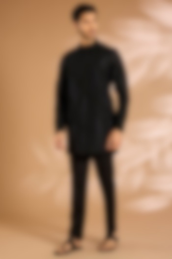 Black Silk Kurta Set by ARJAN DUGAL at Pernia's Pop Up Shop