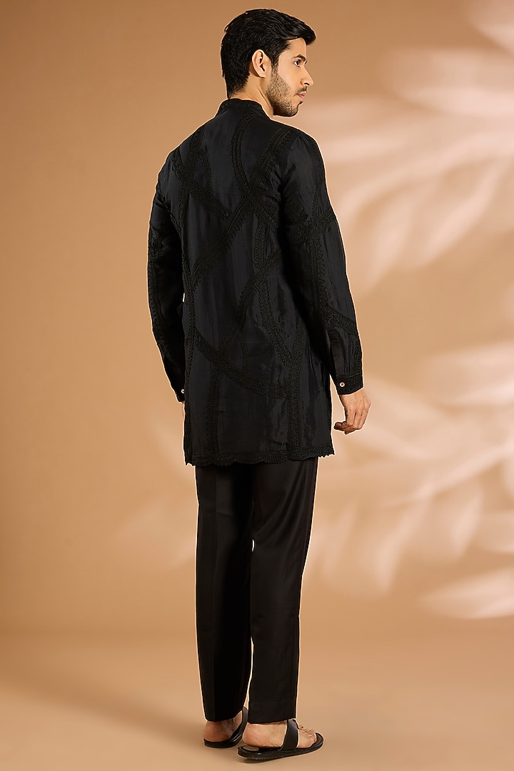 Black Silk Kurta Set by ARJAN DUGAL at Pernia's Pop Up Shop