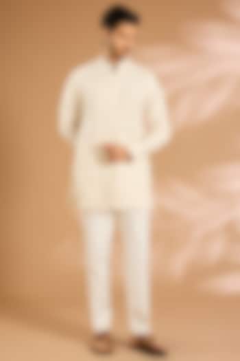 Off-White Silk Kurta Set by ARJAN DUGAL at Pernia's Pop Up Shop