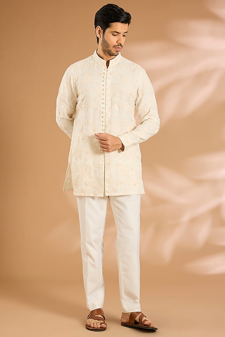 Off-White Silk Kurta Set by ARJAN DUGAL at Pernia's Pop Up Shop
