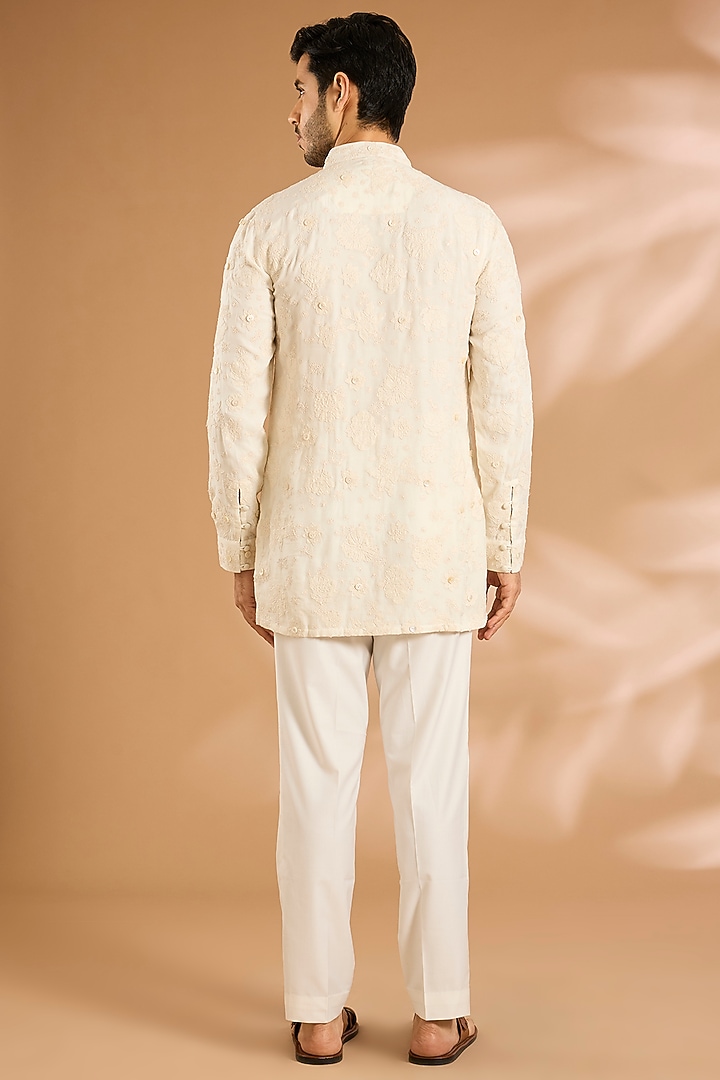 Off-White Silk Kurta Set by ARJAN DUGAL at Pernia's Pop Up Shop