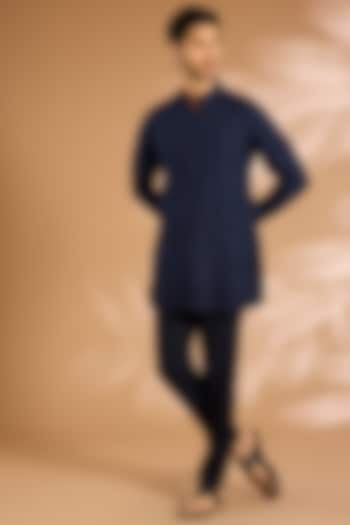 Navy Blue Silk Kurta Set by ARJAN DUGAL at Pernia's Pop Up Shop