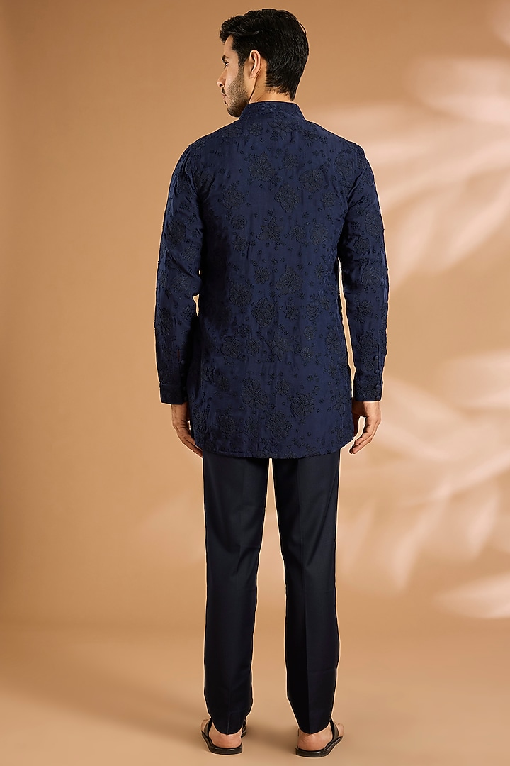 Navy Blue Silk Kurta Set by ARJAN DUGAL at Pernia's Pop Up Shop