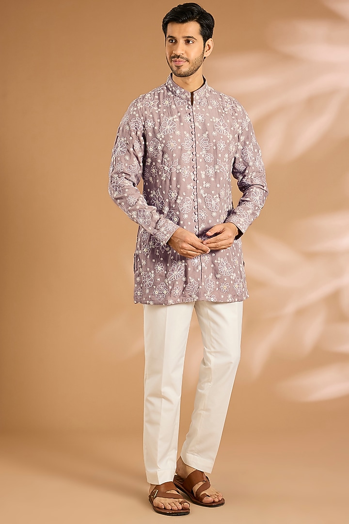 Light Grey Silk Kurta Set by ARJAN DUGAL at Pernia's Pop Up Shop