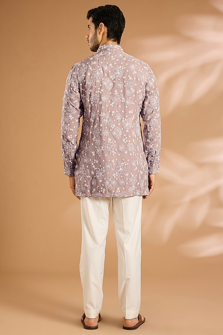 Light Grey Silk Kurta Set by ARJAN DUGAL at Pernia's Pop Up Shop
