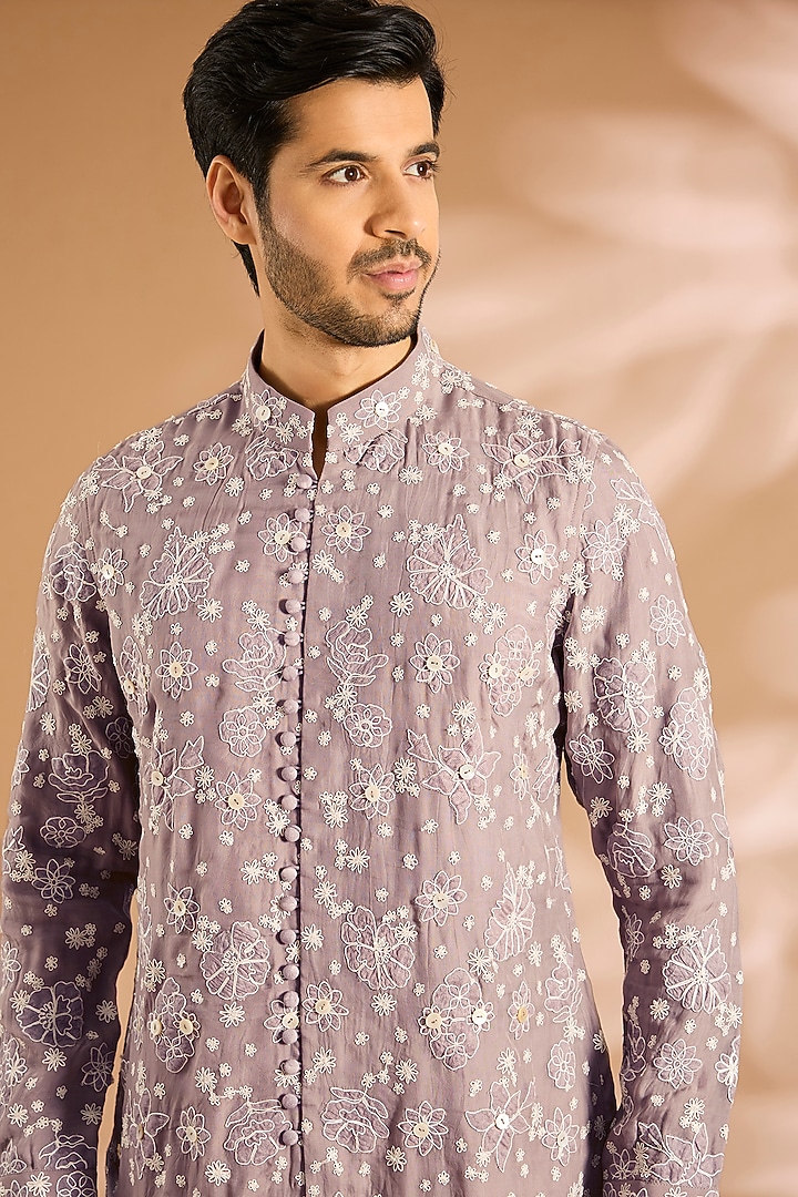 Light Grey Silk Kurta Set by ARJAN DUGAL at Pernia's Pop Up Shop