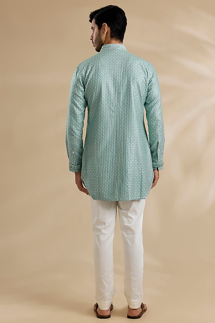 Dusky Blue Chanderi Silk Kurta Set by ARJAN DUGAL at Pernia's Pop Up Shop