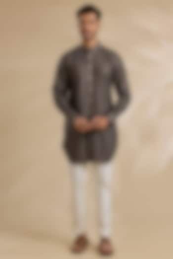 Dark Brown Chanderi Silk Kurta Set by ARJAN DUGAL