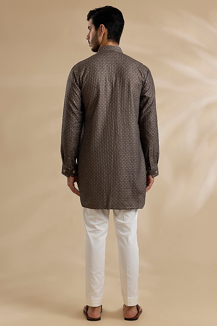 Dark Brown Chanderi Silk Kurta Set by ARJAN DUGAL at Pernia's Pop Up Shop