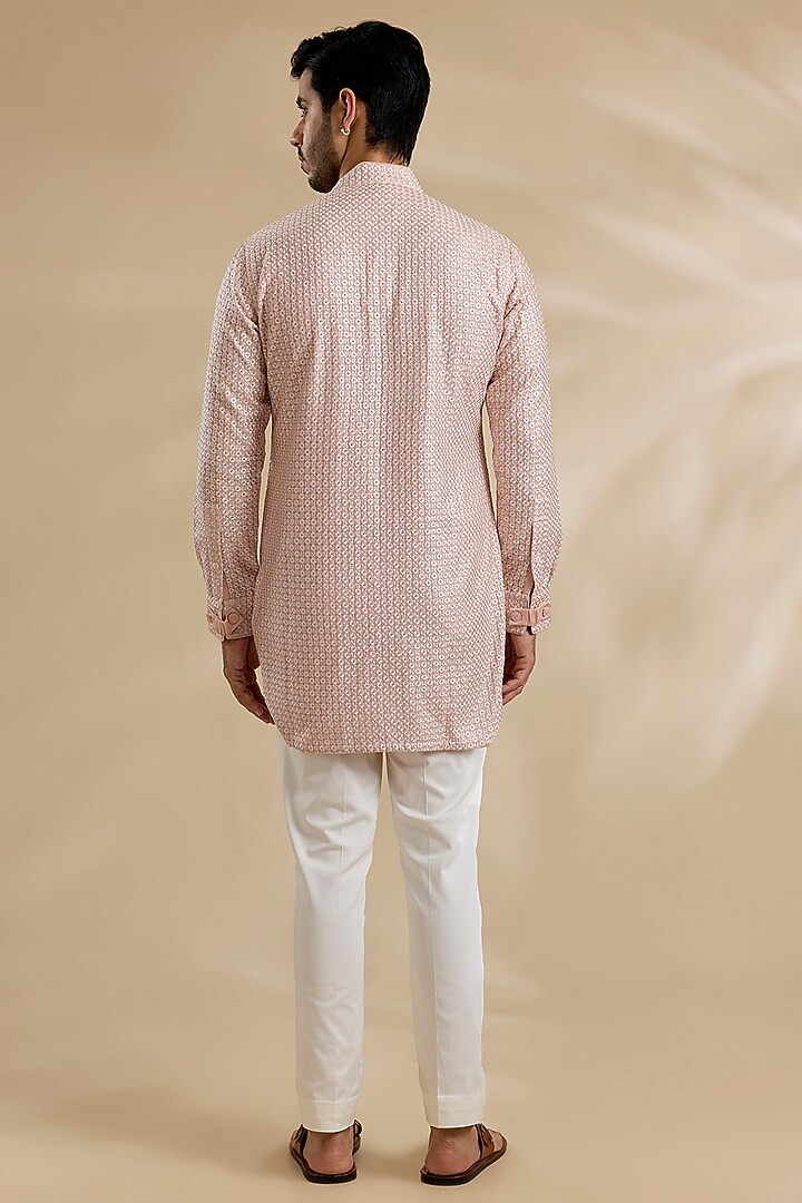 Pink Champagne Chanderi Silk Kurta Set by ARJAN DUGAL at Pernia's Pop Up Shop