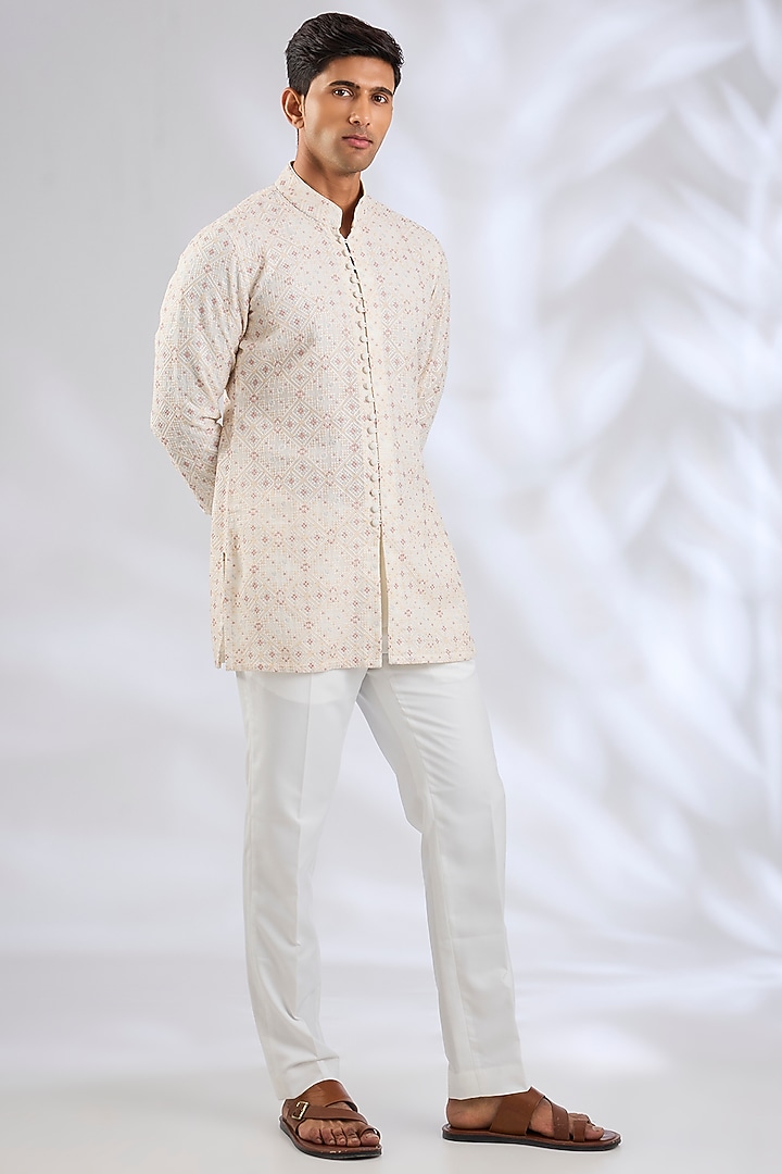 Off-White Chanderi Kurta Set by ARJAN DUGAL at Pernia's Pop Up Shop