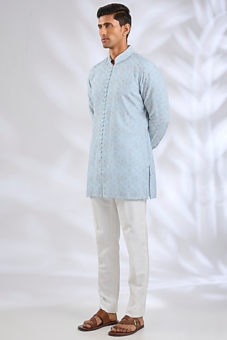 Powder Blue Chanderi Kurta Set by ARJAN DUGAL