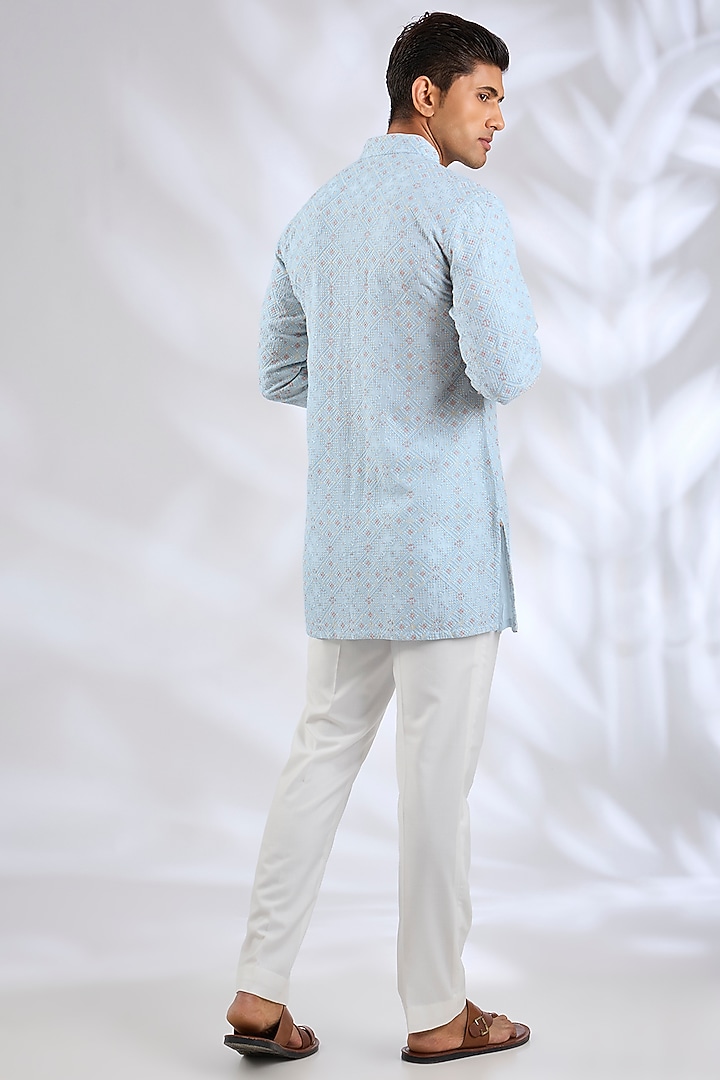 Powder Blue Chanderi Kurta Set by ARJAN DUGAL at Pernia's Pop Up Shop
