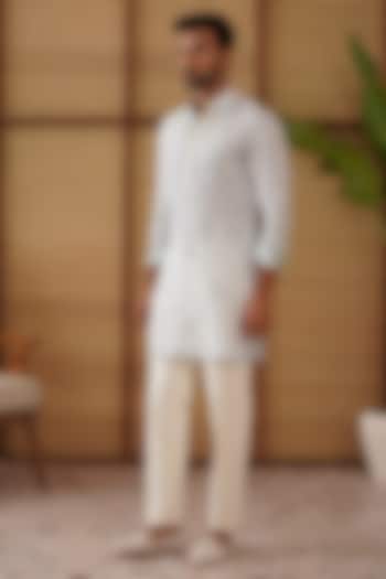 Powder Blue Organza & Moga Silk Dori Work Kurta Set by ARJAN DUGAL at Pernia's Pop Up Shop