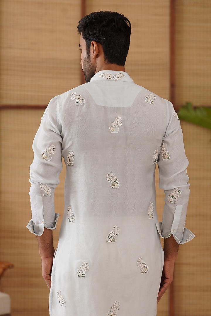 Powder Blue Organza & Moga Silk Dori Work Kurta Set by ARJAN DUGAL at Pernia's Pop Up Shop