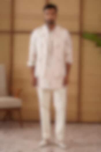 Powder Pink Organza & Moga Silk Dori Work Nehru Jacket Set by ARJAN DUGAL at Pernia's Pop Up Shop