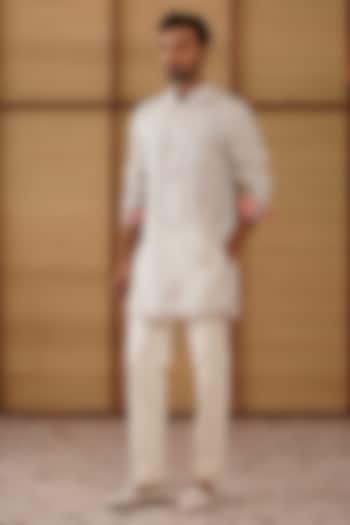 Light Grey Organza & Moga Silk Dori Work Kurta Set by ARJAN DUGAL at Pernia's Pop Up Shop