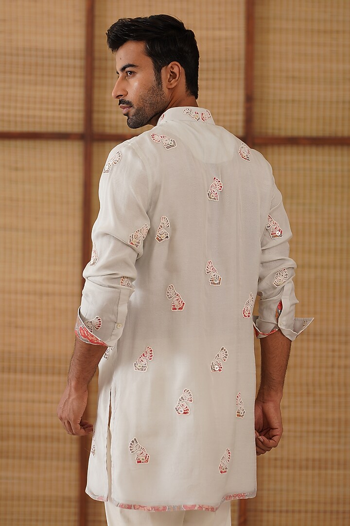 Light Grey Organza & Moga Silk Dori Work Kurta Set by ARJAN DUGAL at Pernia's Pop Up Shop