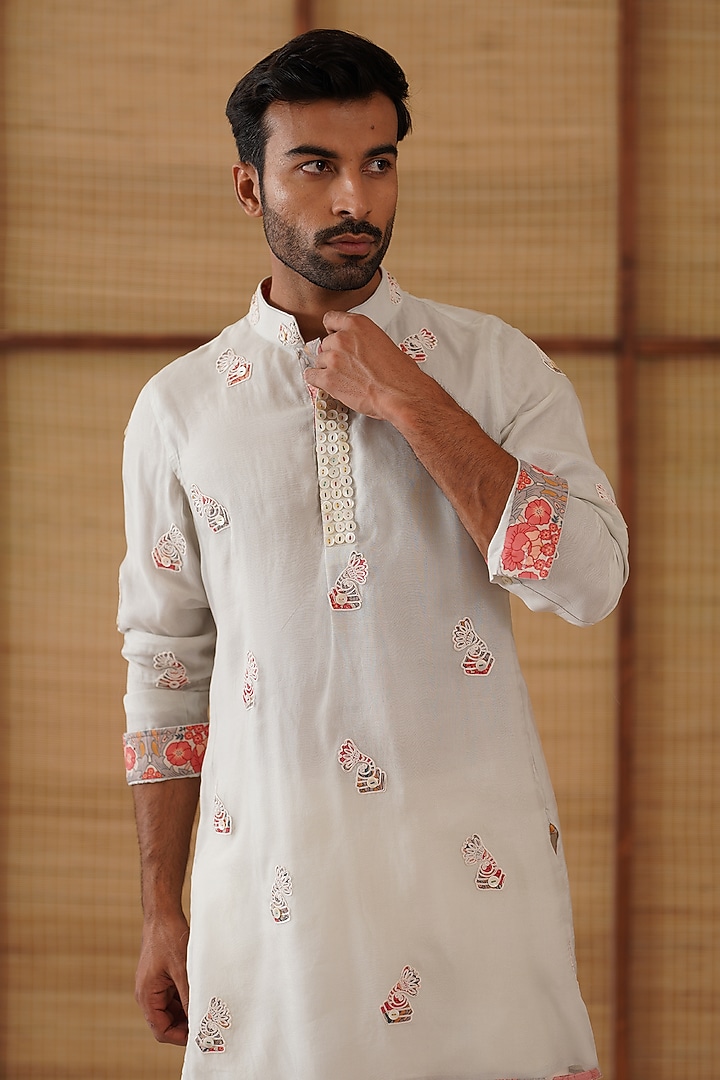 Light Grey Organza & Moga Silk Dori Work Kurta Set by ARJAN DUGAL at Pernia's Pop Up Shop