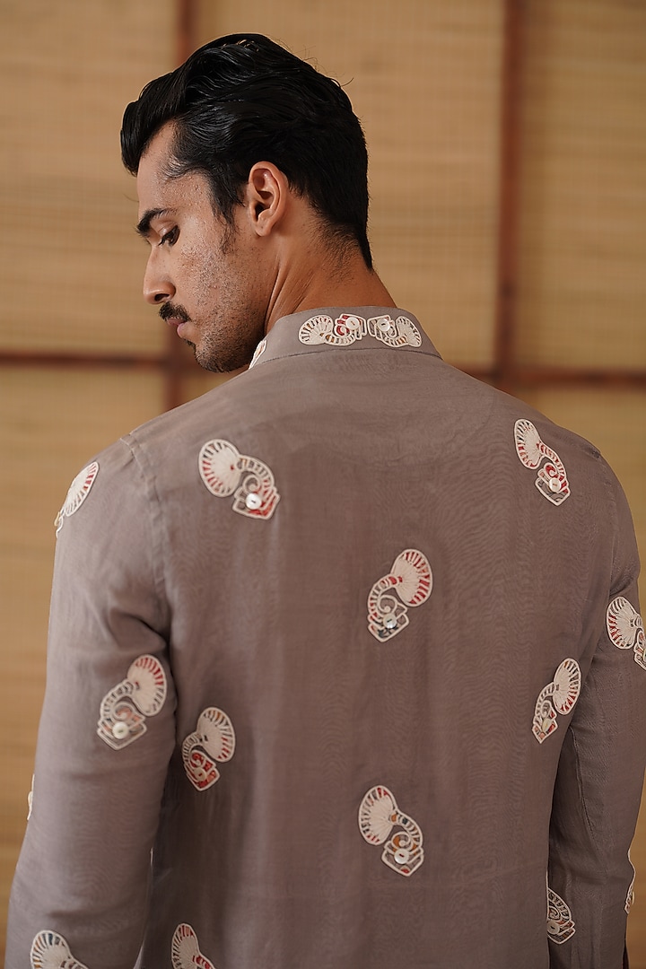 Dark Grey Organza & Moga Silk Dori Work Kurta Set by ARJAN DUGAL at Pernia's Pop Up Shop