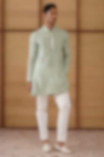 Sage Green Organza & Moga Silk Dori Work Kurta Set by ARJAN DUGAL at Pernia's Pop Up Shop