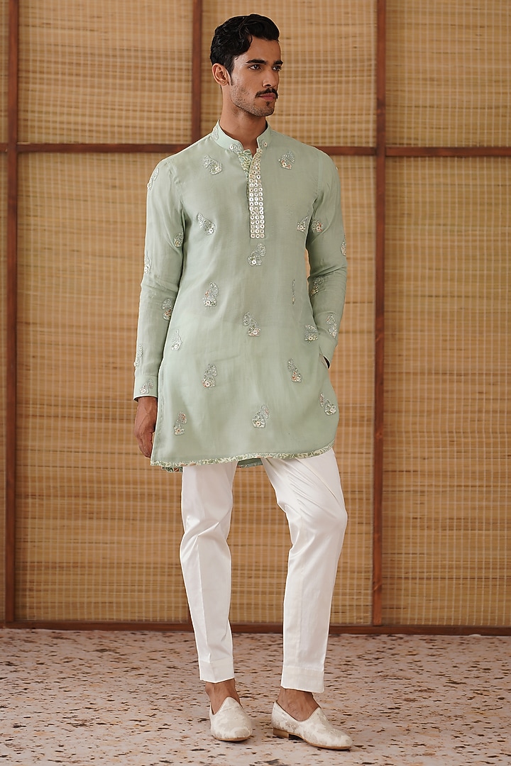Sage Green Organza & Moga Silk Dori Work Kurta Set by ARJAN DUGAL at Pernia's Pop Up Shop