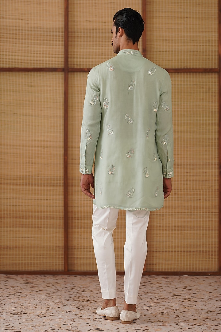 Sage Green Organza & Moga Silk Dori Work Kurta Set by ARJAN DUGAL at Pernia's Pop Up Shop