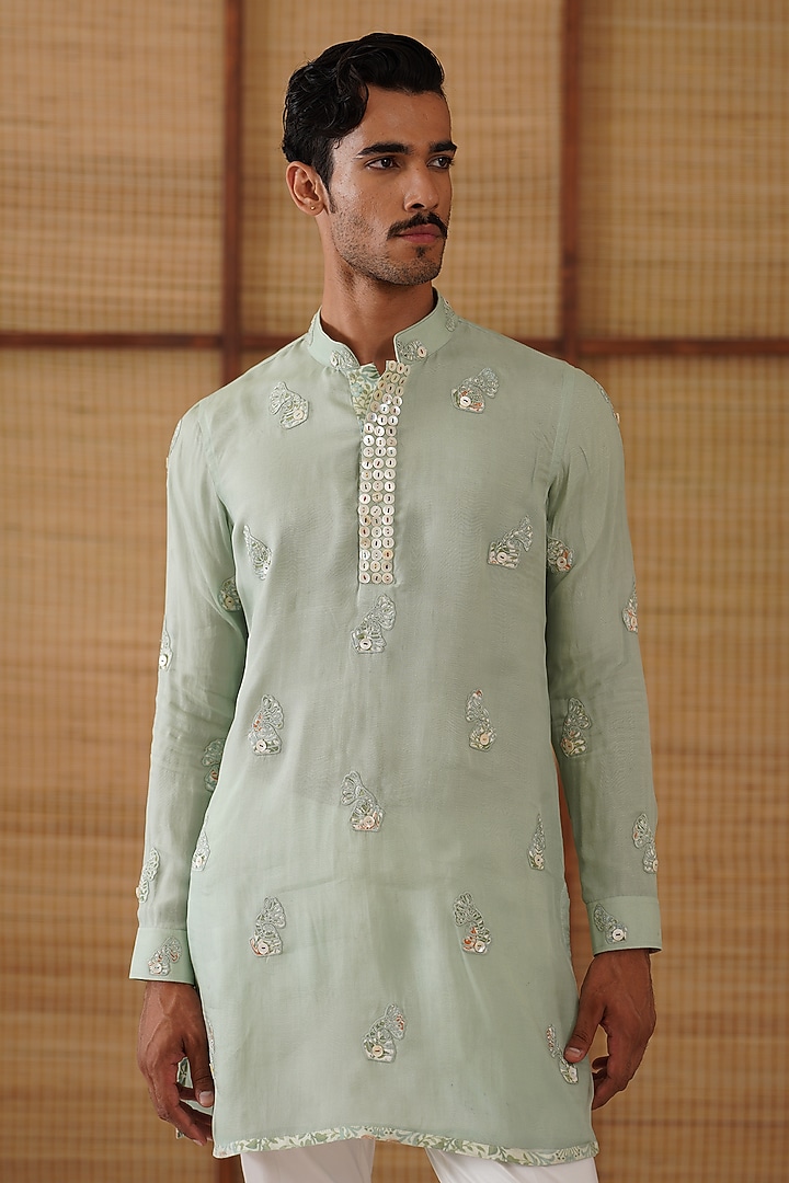Sage Green Organza & Moga Silk Dori Work Kurta Set by ARJAN DUGAL at Pernia's Pop Up Shop