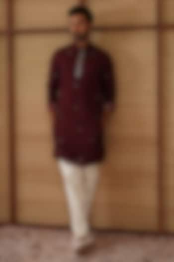 Burgundy Organza & Moga Silk Dori Work Kurta Set by ARJAN DUGAL at Pernia's Pop Up Shop