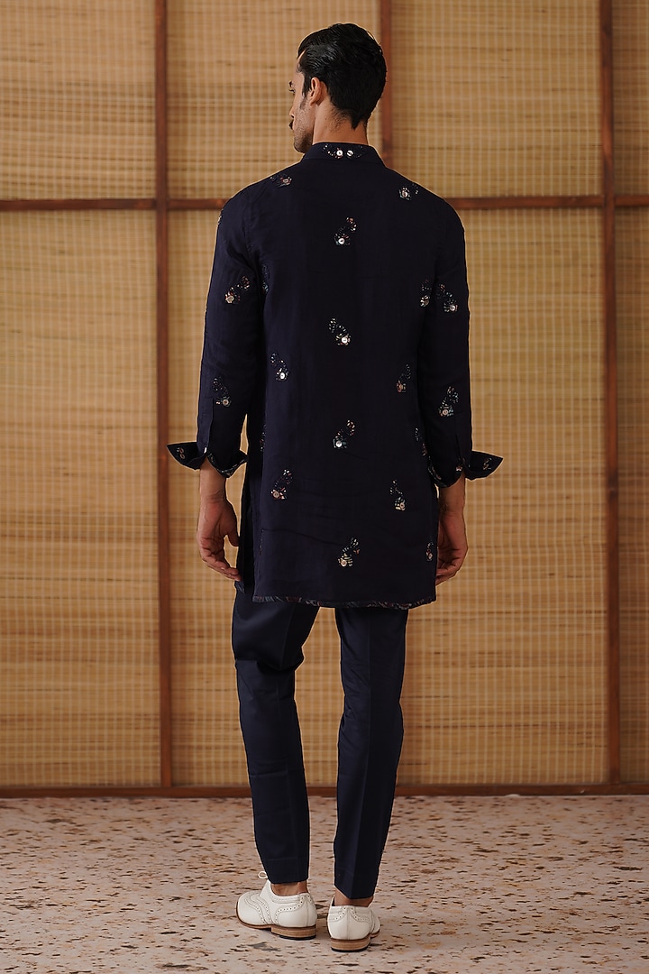 Navy Blue Organza & Moga Silk Dori Work Kurta Set by ARJAN DUGAL at Pernia's Pop Up Shop