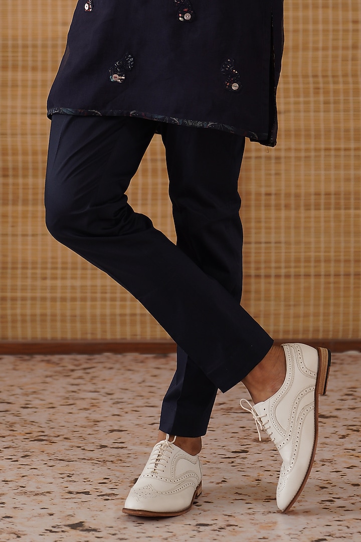 Navy Blue Organza & Moga Silk Dori Work Kurta Set by ARJAN DUGAL at Pernia's Pop Up Shop