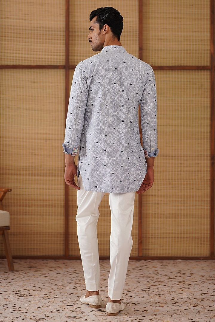Persian Violet Chanderi Jaal Printed & Embroidered Kurta Set by ARJAN DUGAL at Pernia's Pop Up Shop