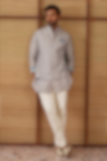 Persian Violet Chanderi Jaal Printed & Embroidered Nehru Jacket Set by ARJAN DUGAL