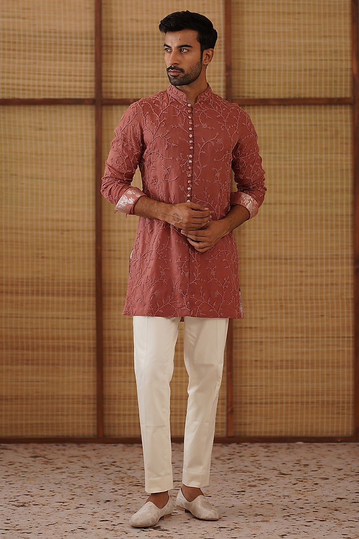 Terracotta Organza & Banarasi Bead Work Kurta Set by ARJAN DUGAL