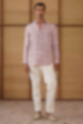 Off White Linen Floral Printed Co-Ord Set by ARJAN DUGAL