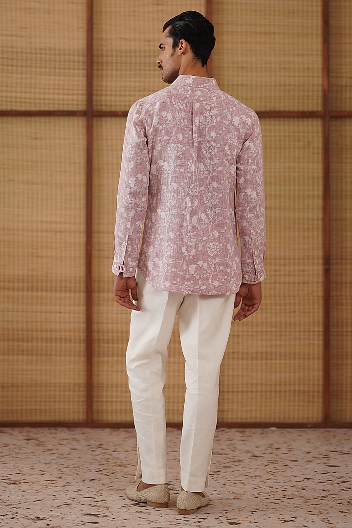Off White Linen Floral Printed Co-Ord Set by ARJAN DUGAL at Pernia's Pop Up Shop