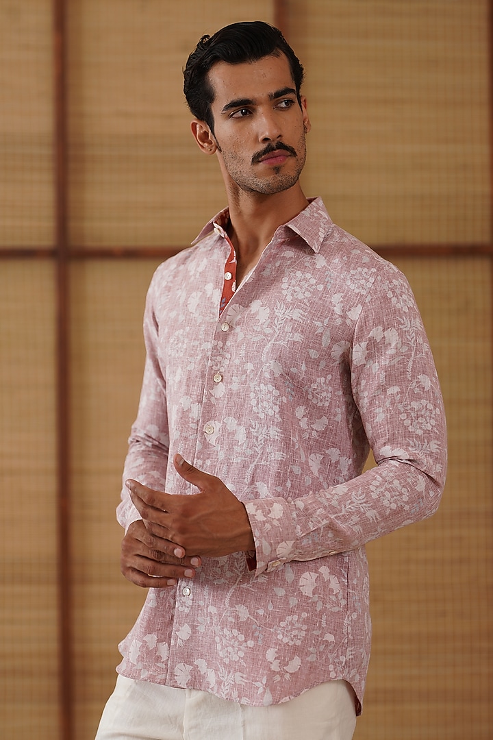 Off White Linen Floral Printed Co-Ord Set by ARJAN DUGAL at Pernia's Pop Up Shop